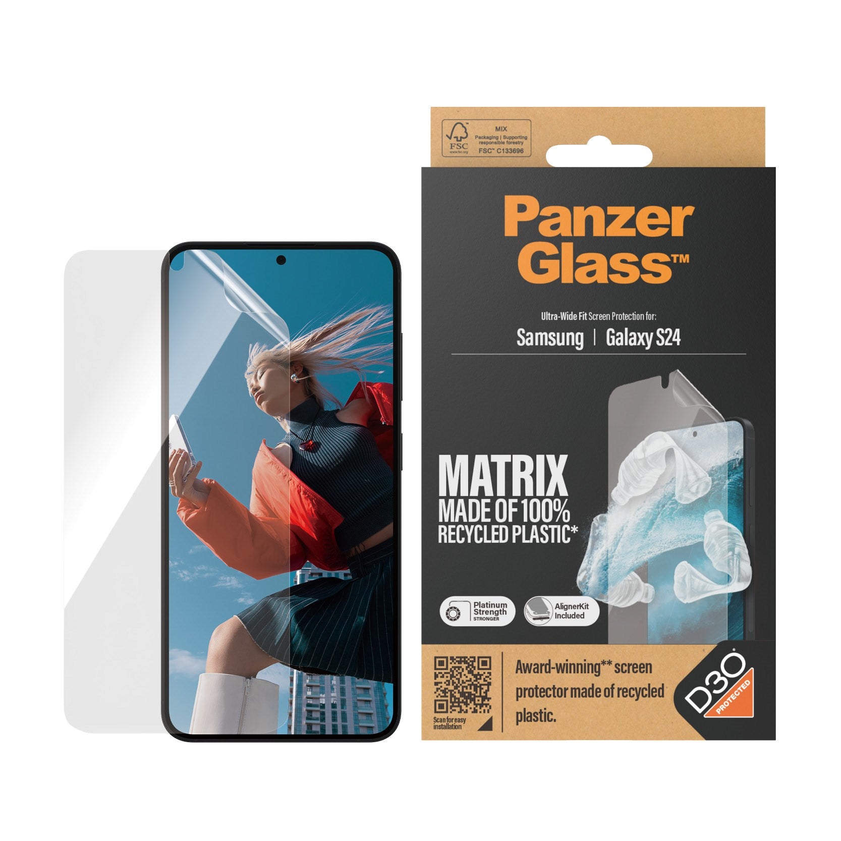 PanzerGlass® ECO MATRIX Screen Protector with D3O® Samsung Galaxy S24 | Ultra-Wide Fit w. AlignerKit